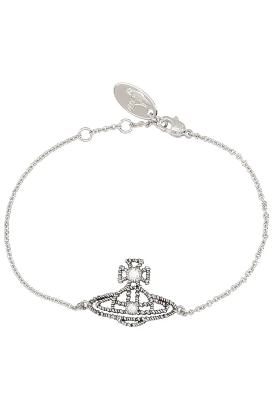 Vivienne Westwood women’s silver bracciale Coretta bracelet with twisted wire design and two clear central stones