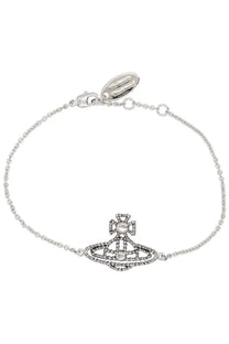 Vivienne Westwood women’s silver-toned chain bracelet with textured orb logo and two small clear stones at center