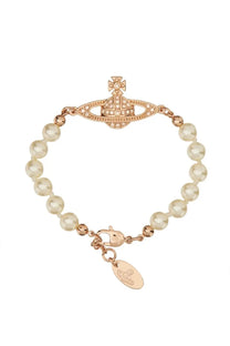 Vivienne Westwood women’s rose gold-toned bracciale mini bas relief bracelet with crystal orb logo and cream pearls