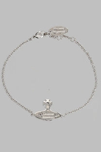 Silver vivienne westwood women’s bracelet with chain and oval pendant featuring cross orb in basso rilievo silver