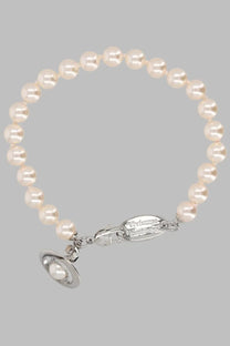 Vivienne westwood women’s pearl bracelet with silver clasp and charm featuring creamy white pearls