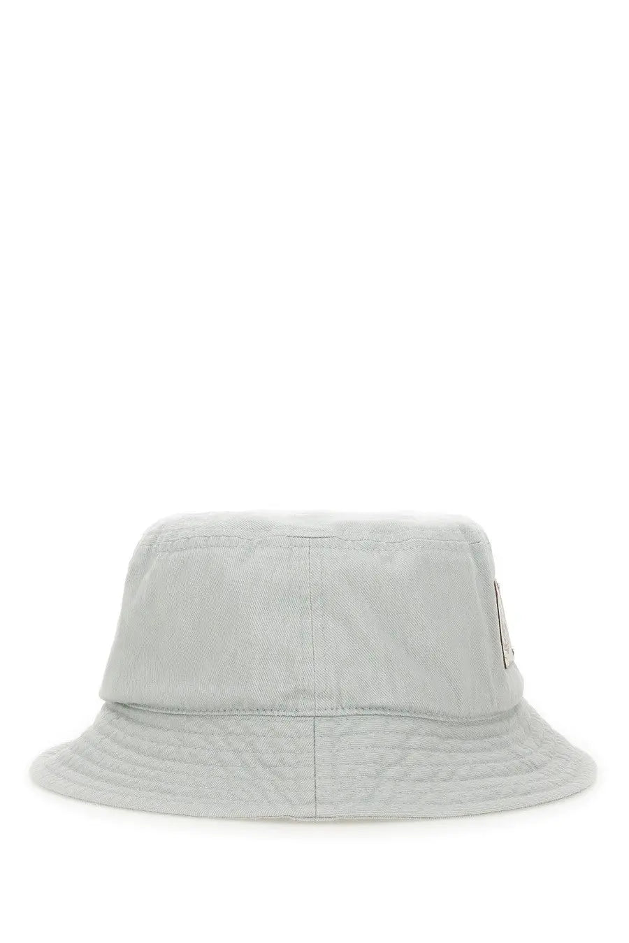 Vivienne Westwood women’s light gray bucket hat with subtle textured fabric and small rectangular side patch