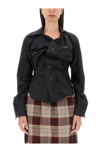 Vivienne Westwood women’s black long-sleeved blouse with structured collar and button-front design