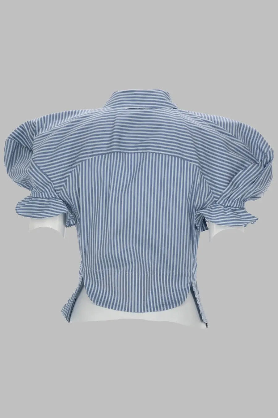 Vivienne Westwood women’s camicia Gexy blue blouse with blue and white vertical stripes and puffed sleeves