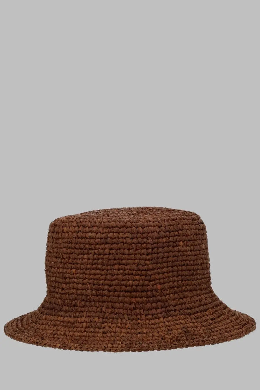 Vivienne Westwood women’s brown woven straw bucket hat with wide brim and textured handcrafted design