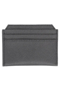 Vivienne Westwood women’s card holder in black dark gray textured leather with precise stitching along edges