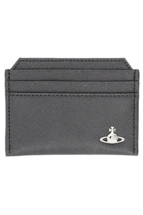 Vivienne Westwood women’s black textured card holder with silver planet logo and compact design