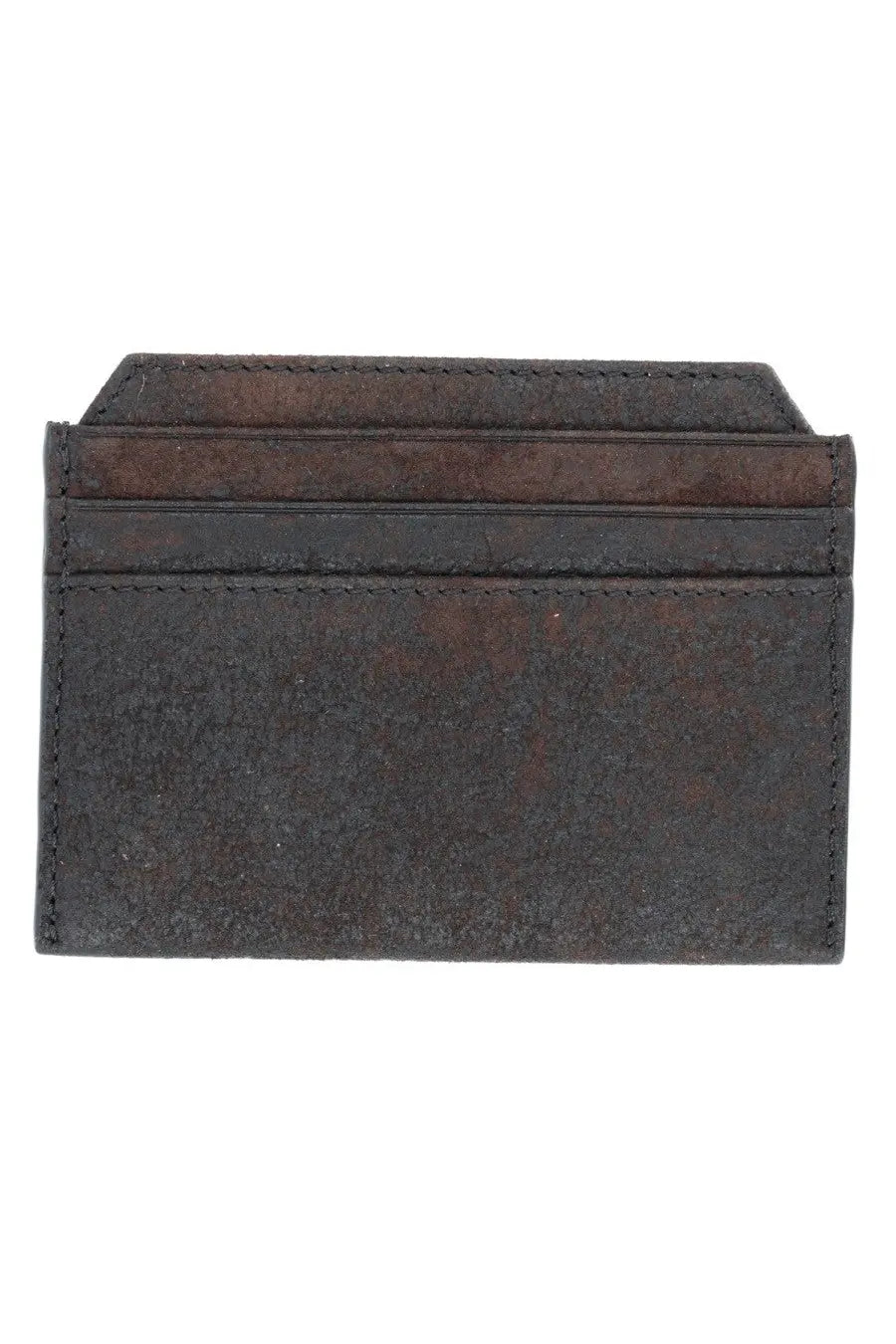 Vivienne Westwood women’s dark brown leather card holder with visible stitching and textured worn surface