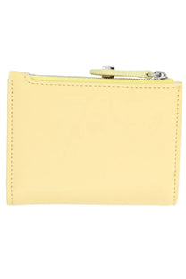 Vivienne Westwood women’s card holder yellow minimalist zippered wallet with clean stitching and matching pull tab