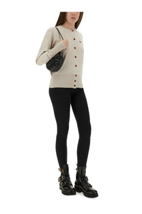 Black ruched leather-like crossbody bag with structured rounded silhouette for vivienne westwood women’s cardigan bea beige