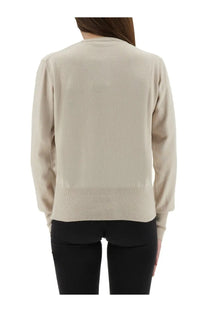 Beige knit cardigan with ribbed cuffs and hem made from soft fabric by Vivienne Westwood women’s collection