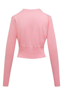 Vivienne westwood women’s soft pink cropped knit cardigan with long sleeves and ribbed waistband