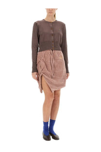 Vivienne westwood women’s cardigan bea brown in dusty rose velvet mini skirt with drawstring waist and asymmetrical slit