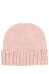 Vivienne Westwood women’s cashmere beanie in soft pink ribbed knit with folded cuff for cozy wear