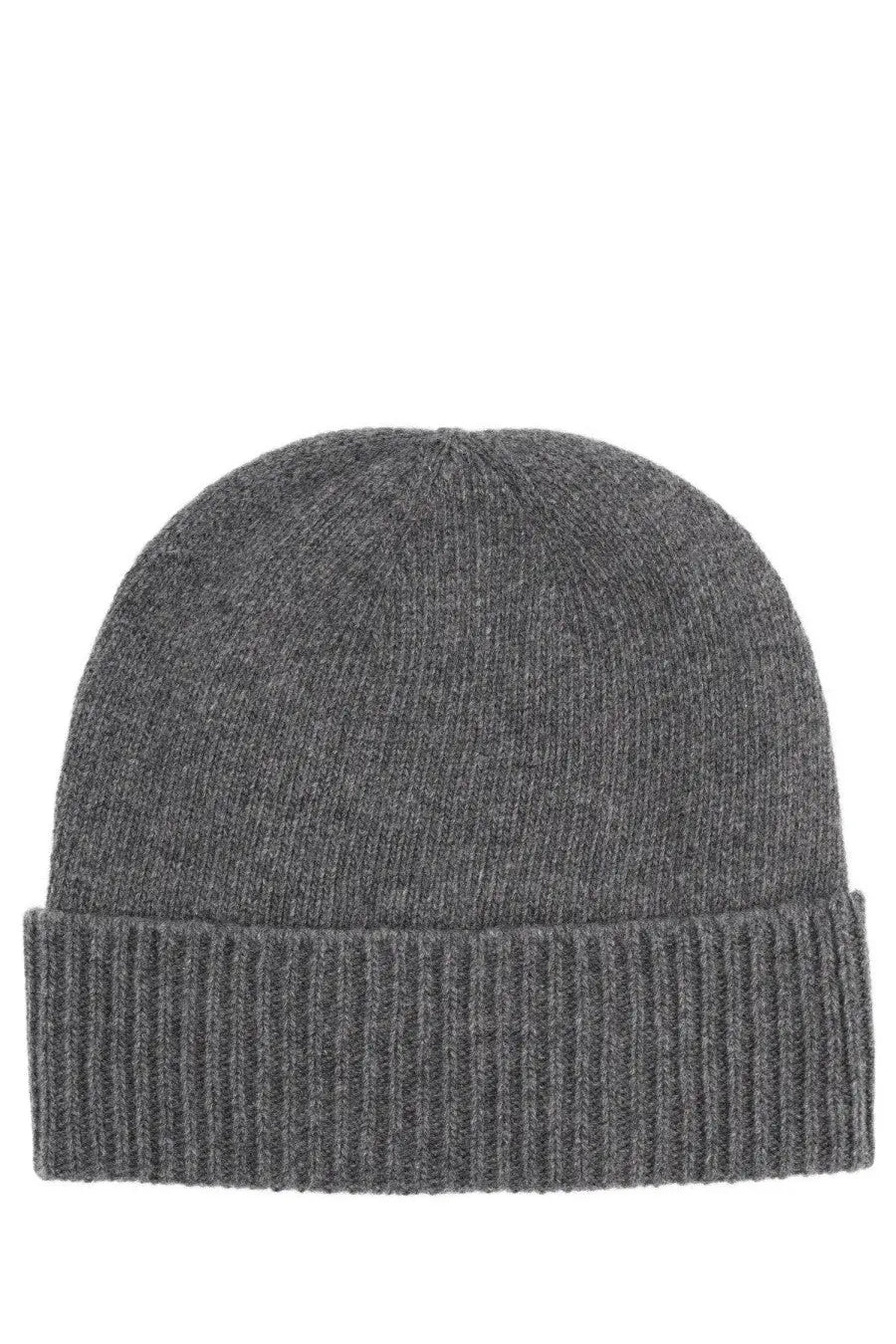 Vivienne Westwood women’s cashmere beanie in soft heathered gray ribbed knit with folded cuff