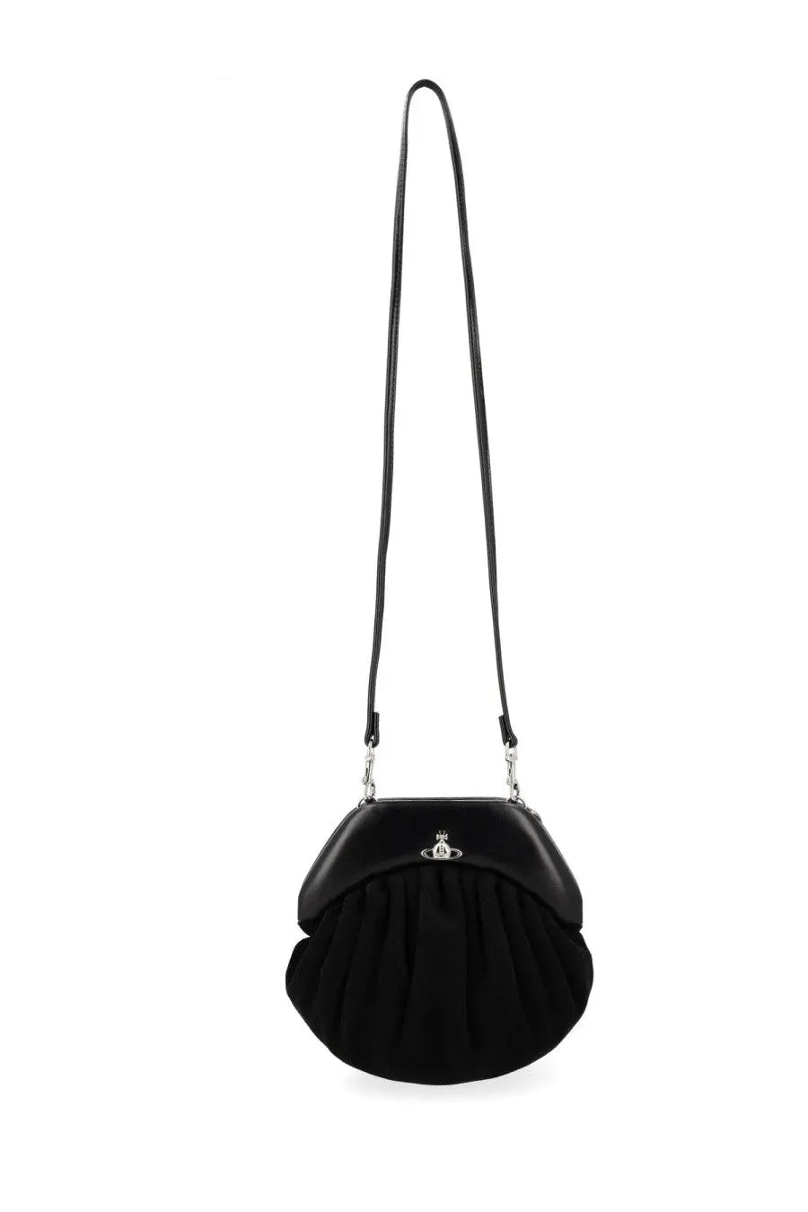 Vivienne Westwood women’s black clutch Brooke with pleated leather and silver-toned logo clasp shoulder bag