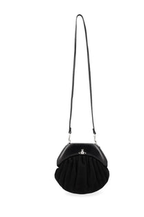 Vivienne Westwood women’s clutch Brooke black black velvet shell-shaped crossbody bag with leather strap and silver hardware