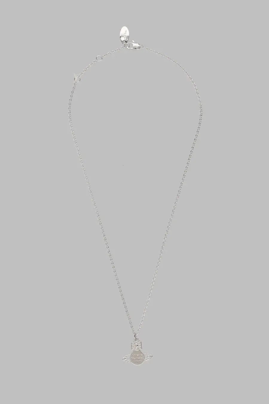 Silver chain necklace with a circular gold pendant featuring the vivienne westwood logo for women
