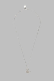 Silver chain necklace with a circular gold pendant featuring the vivienne westwood logo for women
