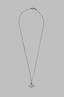 Silver chain necklace with a small winged pendant and central diamond accent from vivienne westwood orb mini bas relief black collection