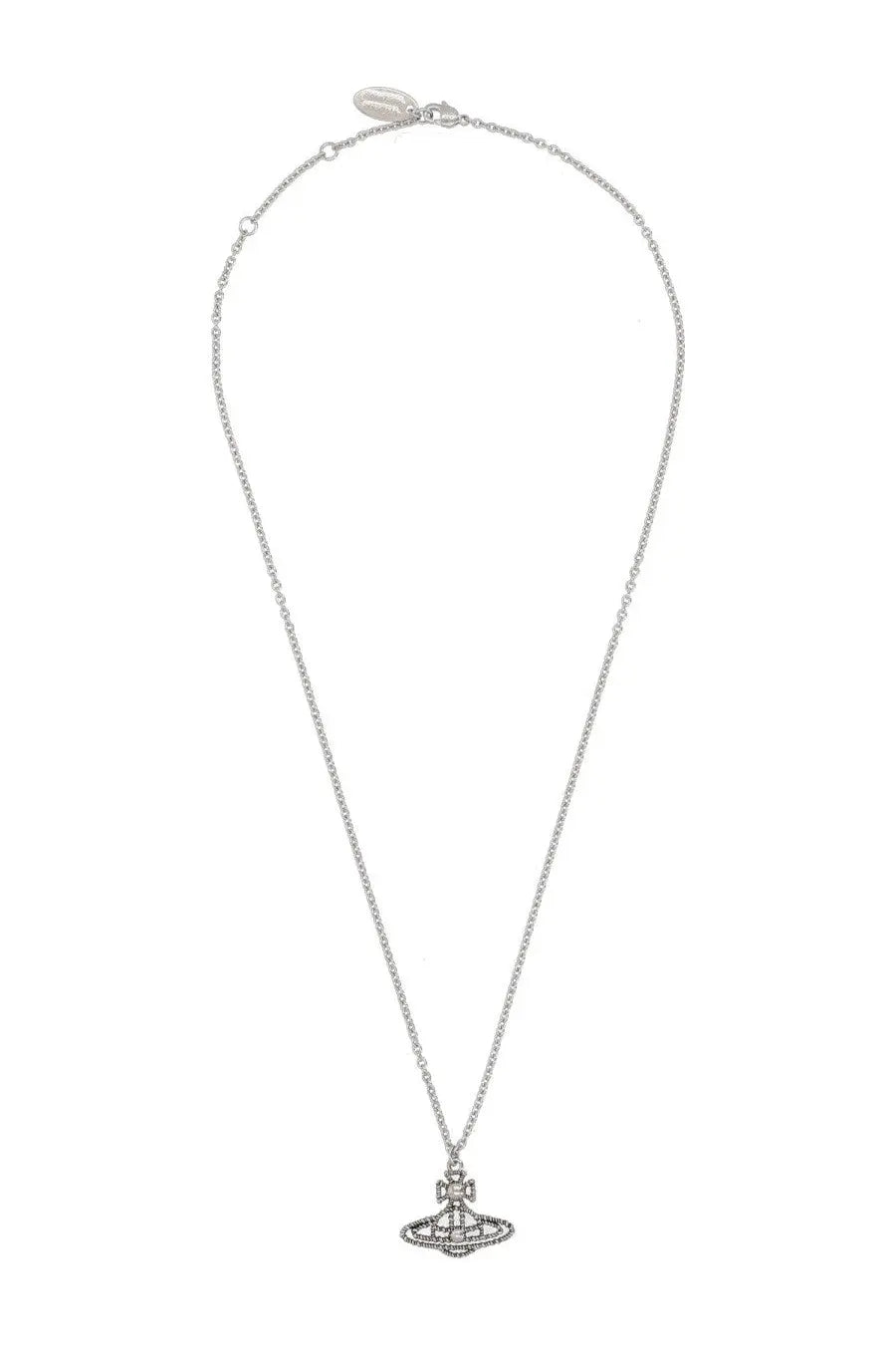 Vivienne Westwood women’s collana coretta silver chain necklace with a dangling gemstone-encrusted pendant