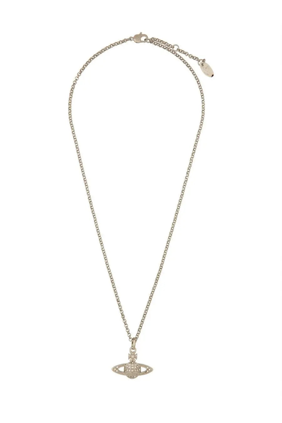 Vivienne Westwood women’s silver chain necklace with a sparkling planet-shaped pendant embedded with crystals