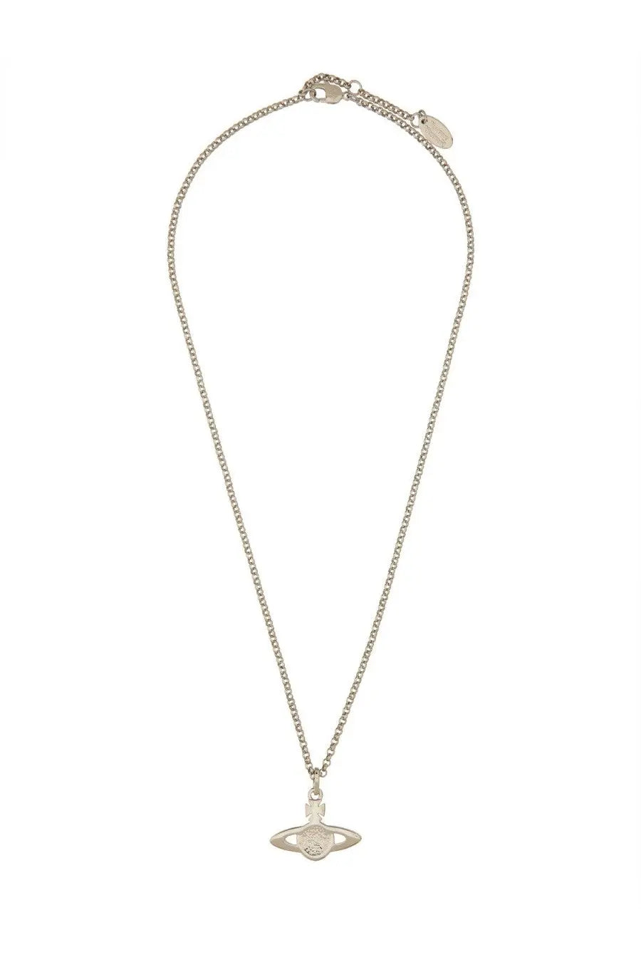 Silver-toned chain necklace with classic vivienne westwood orb pendant featuring central circle and two horizontal bands