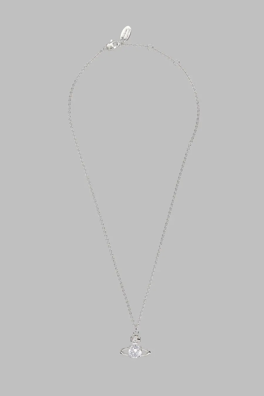Vivienne westwood women’s silver chain necklace with large clear crystal pendant in metallic orbit design