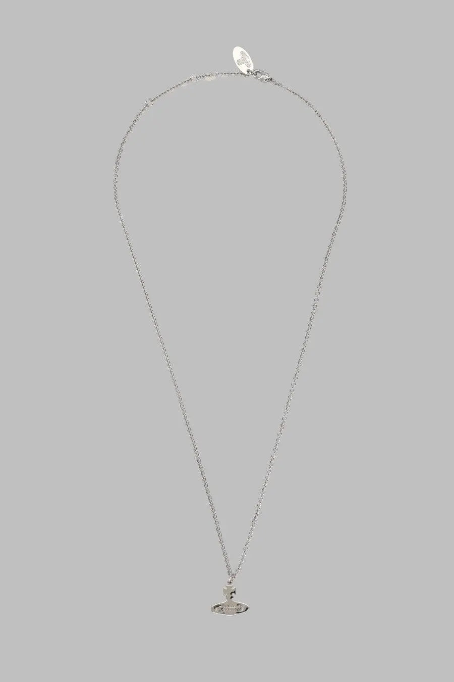 Vivienne Westwood women’s silver chain necklace with classic orb pendant featuring smooth polished finish and subtle engravings