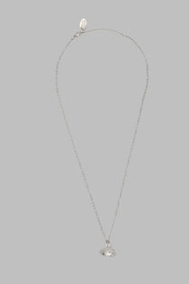 Vivienne Westwood women’s silver chain necklace with small oval pendant featuring clear gemstone