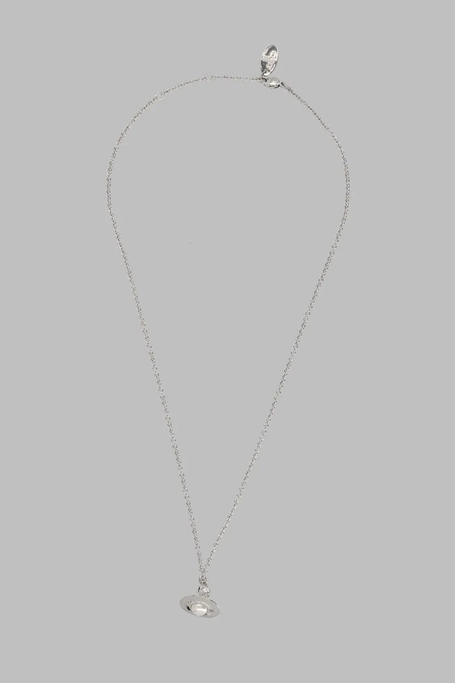 Vivienne westwood womens silver chain necklace with small round reflective pendant and subtle indentation