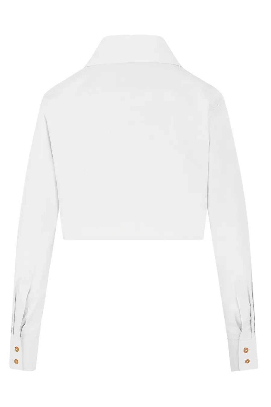 Vivienne westwood women’s cut off heart shirt white crisp white cropped blouse with structured collar and gold-tone button cuffs