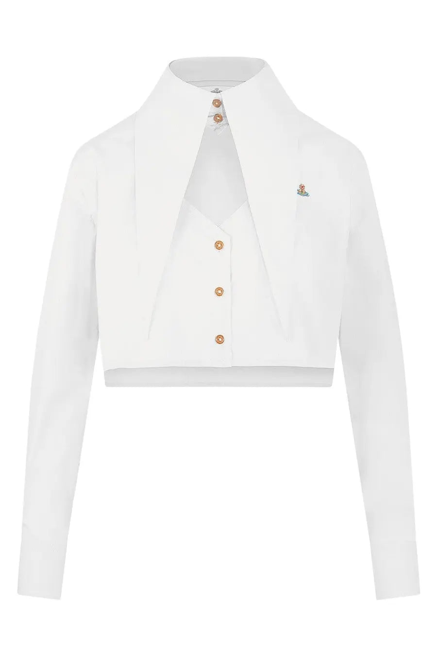 Vivienne Westwood women’s white cropped cardigan with gold-tone buttons and small embroidered logo on chest