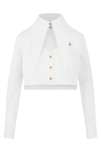 Vivienne Westwood women’s white cropped cardigan with gold-tone buttons and small embroidered logo on chest