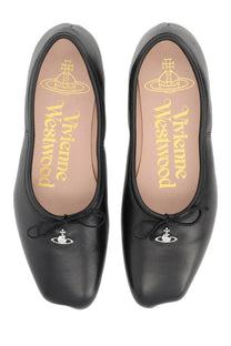 Vivienne Westwood women’s dancer Brigitte black leather ballerina flats with silver orb charm and gold branding insole