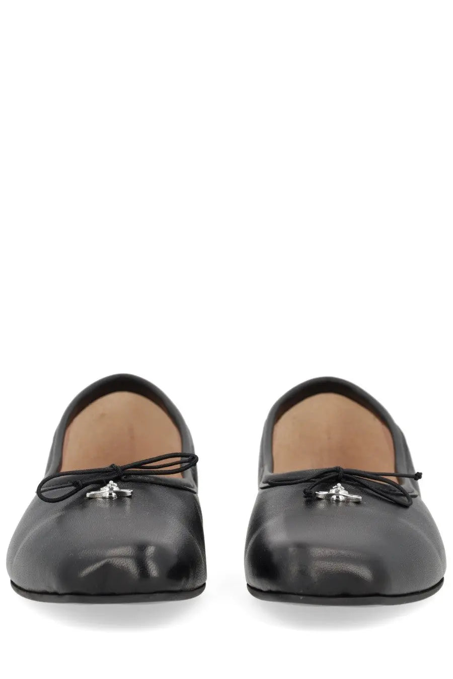 Vivienne Westwood women’s dancer Brigitte black leather ballet flats with delicate bow and silver-toned logo accent at toe