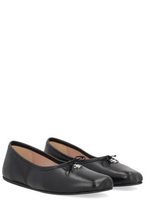 Vivienne Westwood women’s dancer brigitte black leather ballet flats with square toe and decorative bow detail
