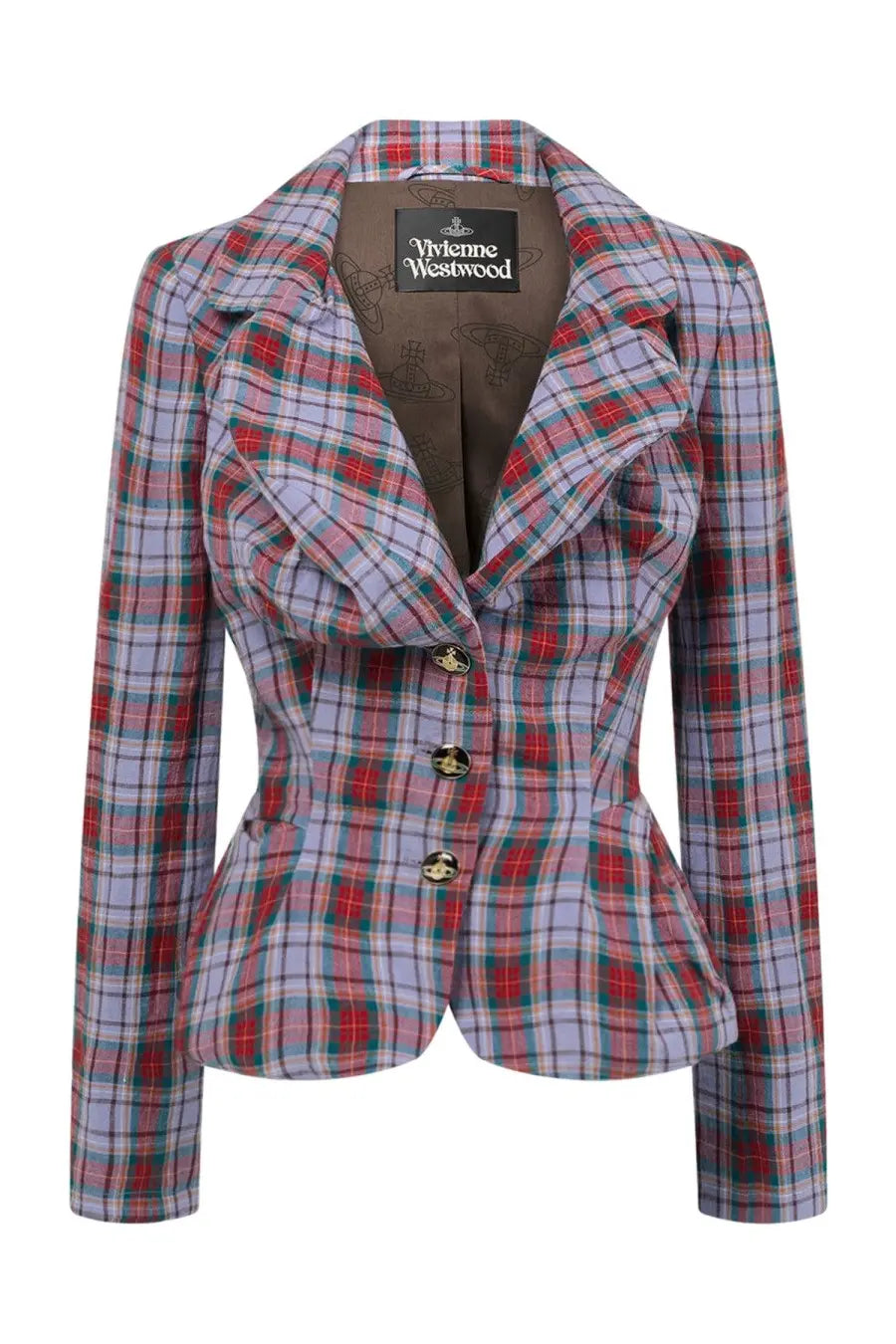 Vivienne westwood women’s drunken blazer in multicolor plaid with red green lavender and gold-tone buttons
