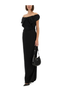 Black leather vivienne westwood handbag with silver hardware and small logo on front for women’s ginnie amber dress