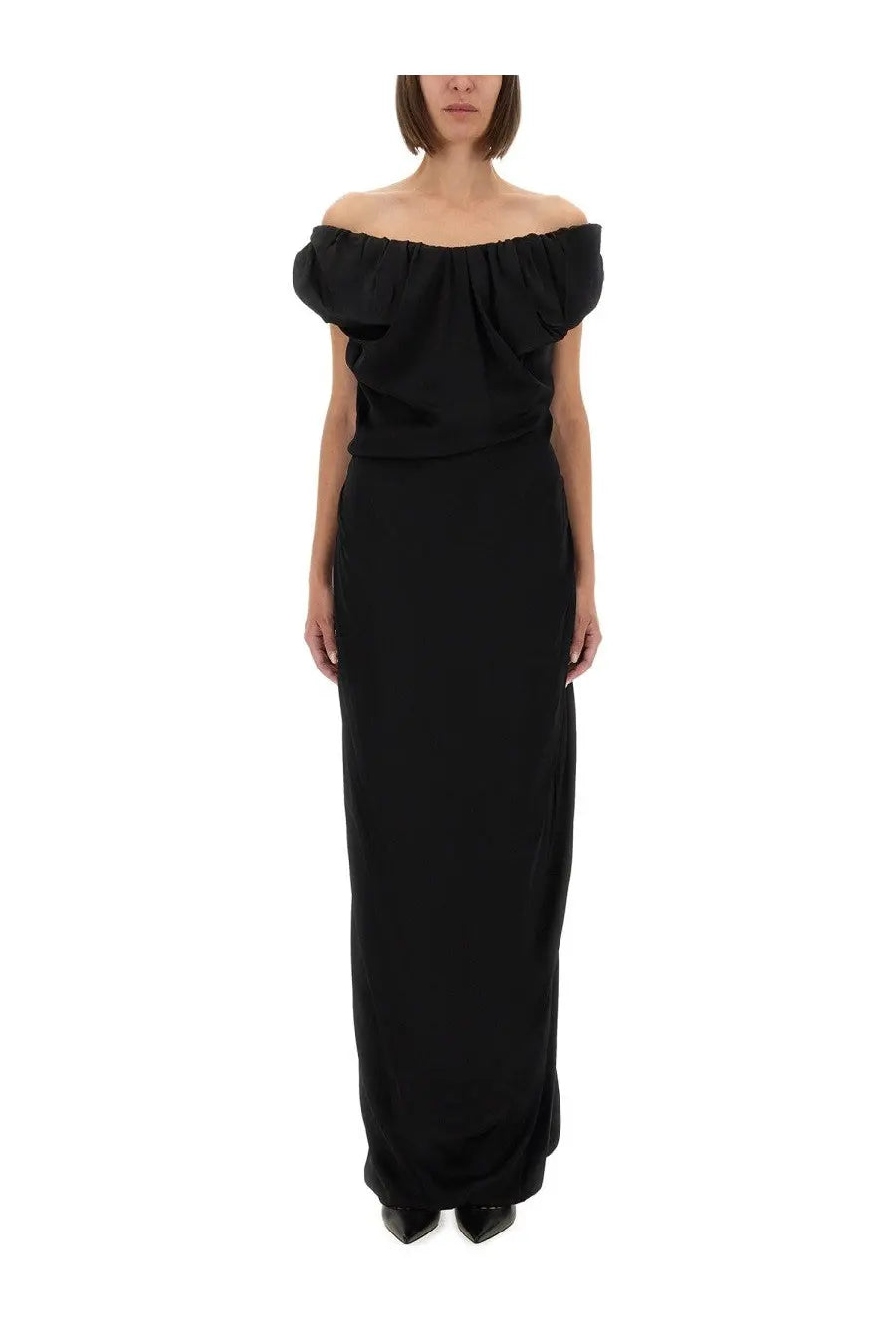 Black off-the-shoulder maxi dress with puffed sleeves and fitted waist by Vivienne Westwood womens Ginnie Amber long dress