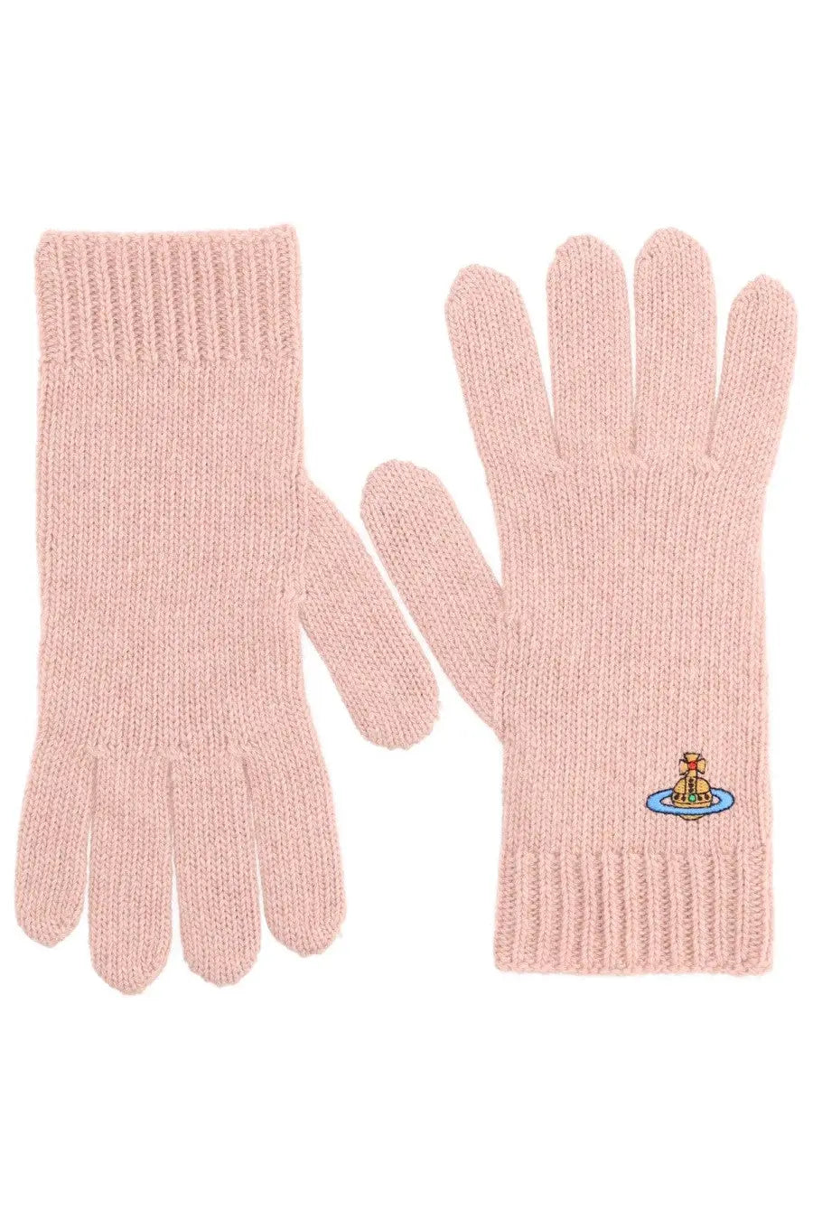 Vivienne westwood women’s beige gloves made of pale pink knitted fabric with a small embroidered logo on the wrist