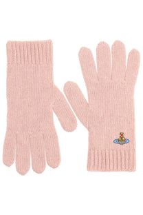 Vivienne westwood women’s beige gloves made of pale pink knitted fabric with a small embroidered logo on the wrist