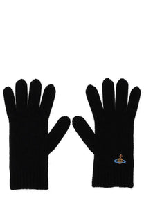 Vivienne westwood women’s black knitted gloves with small embroidered logo on the wrist back side view