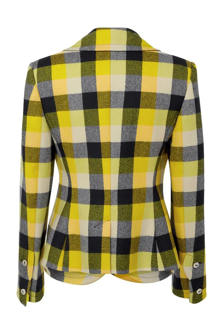 Vivienne Westwood women’s jacket Georgia multicolor featuring a vibrant yellow black and gray plaid structured blazer fit