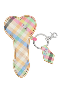 Pastel plaid multicolor vivienne westwood women’s keychain with heart-shaped charm and matching logo tag