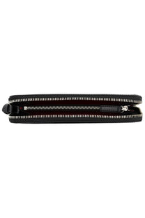 Vivienne Westwood women’s black leather wallet with dual zippers and silver toned metal hardware