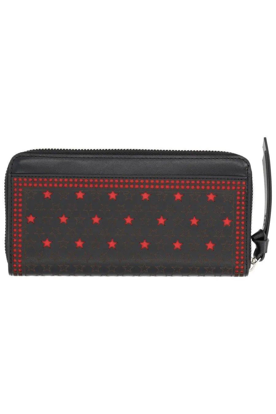 Vivienne Westwood women’s black leather wallet with red star embroidery and stitched border detail