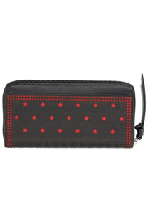Vivienne Westwood women’s black leather wallet with red star embroidery and stitched border detail