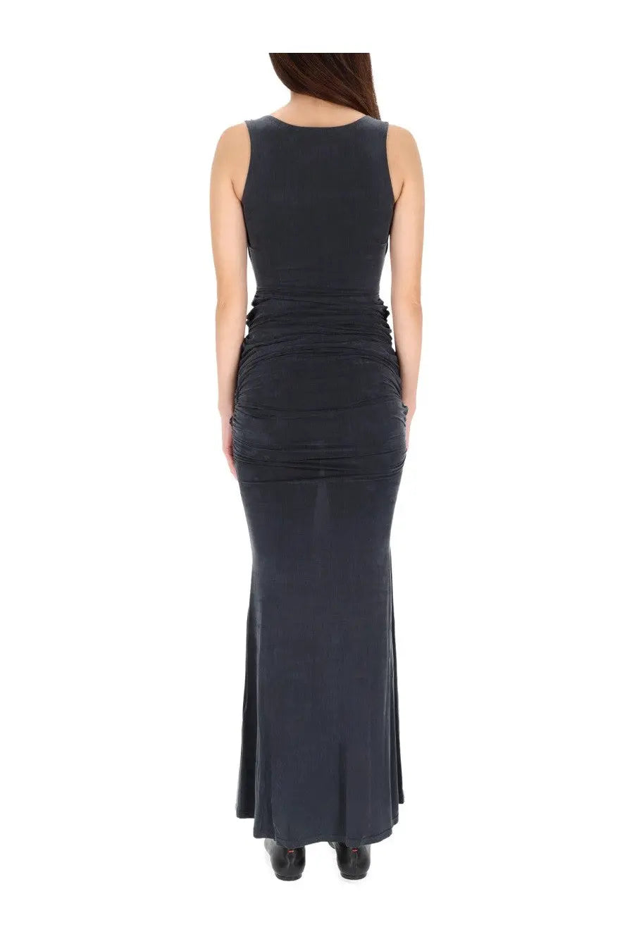 Vivienne westwood women’s liz long dress black sleeveless mermaid gown with fitted bodice and ruched waist detailing