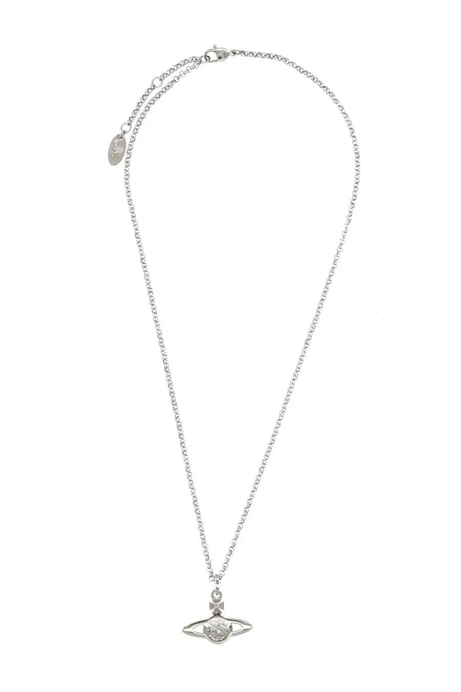 Vivienne Westwood women’s silver chain necklace with iconic eye-shaped pendant featuring a central gemstone